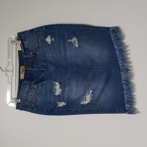 Hybrid distressed denim skirt